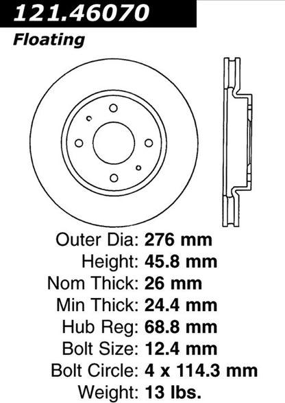 Centric Parts Disc Brake Rotor Standard with Non-Directional Finishes for 2004 Mitsubishi Lancer 121.46070