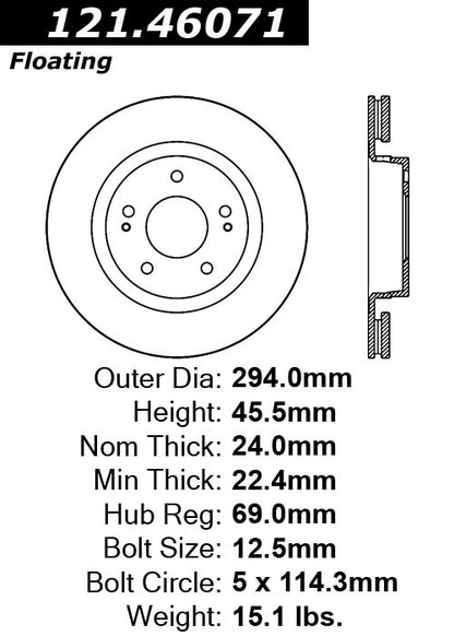 Centric Parts Disc Brake Rotor Standard with Non-Directional Finishes for 2005-2006 Mitsubishi Outlander 2018-2019 PHEV 121.46071
