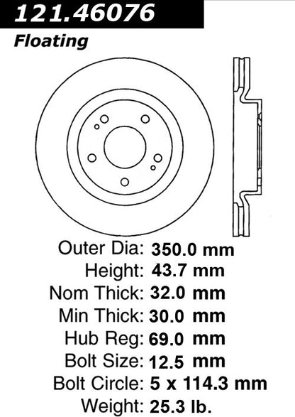 Centric Parts Disc Brake Rotor Standard with Non-Directional Finishes for 2008-2015 Mitsubishi Lancer 121.46076