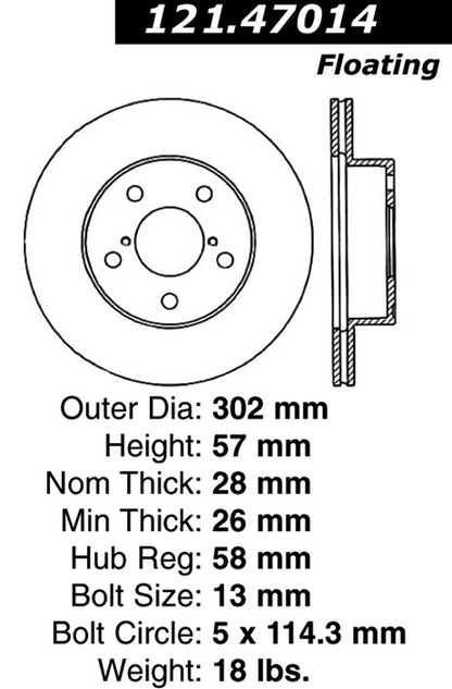 Centric Parts Disc Brake Rotor Standard with Non-Directional Finishes for 1992-1997 Subaru SVX 121.47014