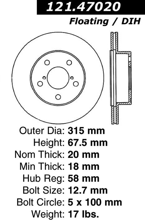 Centric Parts Disc Brake Rotor Standard with Non-Directional Finishes for 2004 Subaru Impreza 121.47020