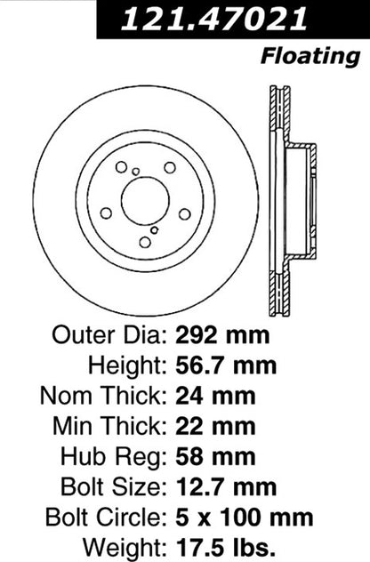 Centric Parts Disc Brake Rotor with Non-Directional Finishes for 121.47021