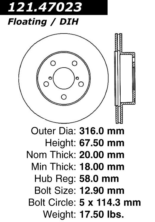 Centric Parts Disc Brake Rotor with Non-Directional Finishes 121.47023