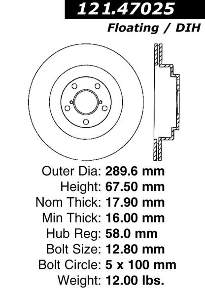 Centric Parts Disc Brake Rotor Non-Directional Finish 121.47025