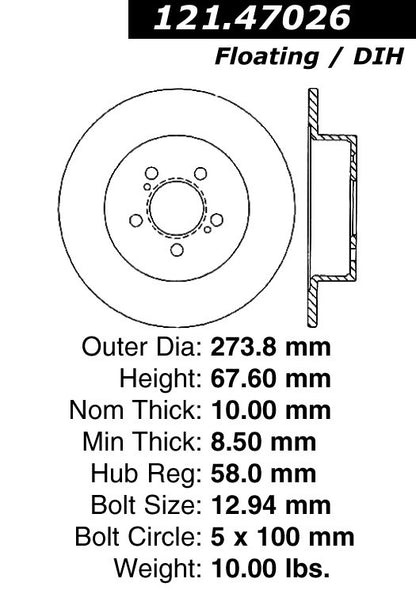 Centric Parts Disc Brake Rotor Standard with Non-Directional Finishes for 2005-2009 Subaru Legacy Outback 121.47026