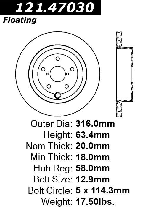 Centric Parts Disc Brake Rotor Standard with Non-Directional Finishes for 2008-2014 Subaru Impreza, 2013-2017 WRX STI 121.47030