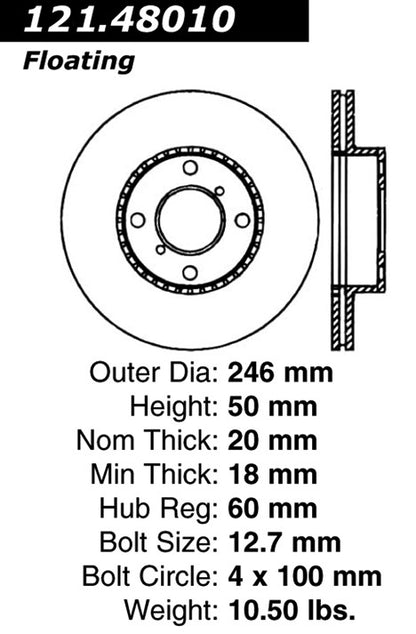 Centric Parts Disc Brake Rotor Standard with Non-Directional Finishes for 2002-2007 Suzuki Aerio Esteem 121.48010