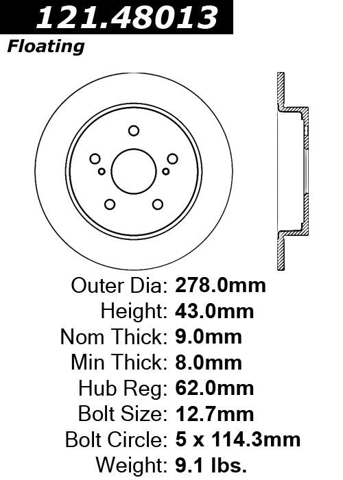 Centric Parts Disc Brake Rotor Standard with Non-Directional Finishes for 2007-2014 Suzuki SX4 Crossover 121.48013