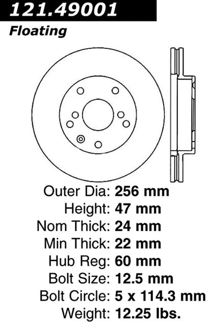 Centric Parts Disc Brake Rotor Standard with Non-Directional Finishes for 1999-2002 Daewoo Leganza 121.49001