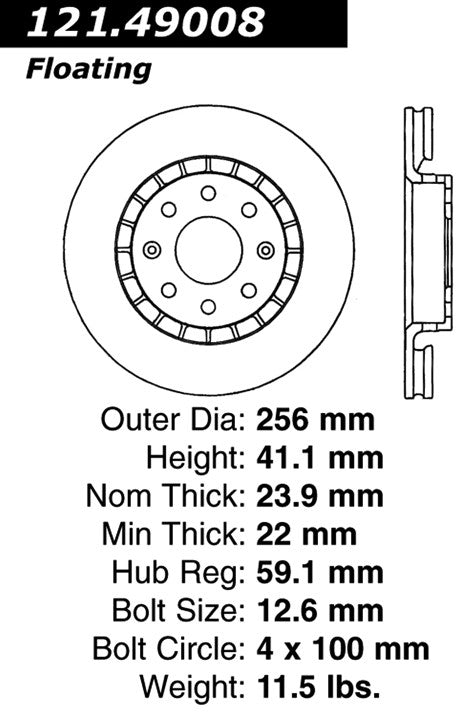Centric Parts Disc Brake Rotor Standard C‑Tek for 2004-2018 Chevrolet Aveo 121.49008