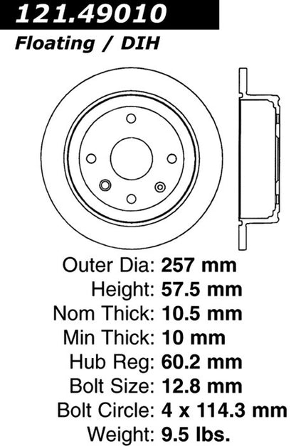 Centric Parts Disc Brake Rotor Standard Non-Directional Finishes for 2004-2010 Chevrolet Optra, 2004-2008 Suzuki Forenza, 2005-2008 Reno 121.49010
