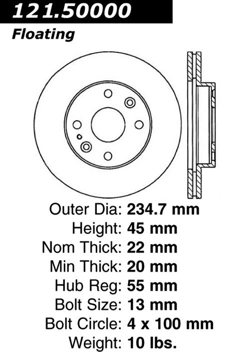 Centric Parts Disc Brake Rotor Standard with Non-Directional Finishes for 1994-1997 Ford Aspire 2001-2002 Kia Rio 121.50000