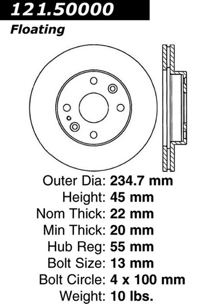 Centric Parts Disc Brake Rotor Standard with Non-Directional Finishes for 1994-1997 Ford Aspire 2001-2002 Kia Rio 121.50000