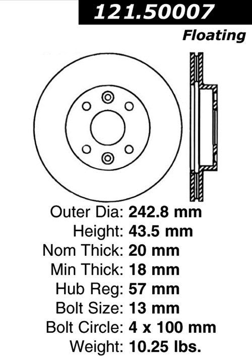 Centric Parts Disc Brake Rotor Standard with Non-Directional Finishes for 1994-2000 Kia Sephia 121.50007