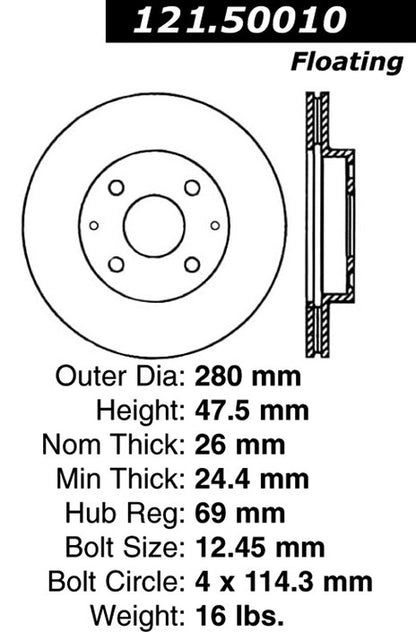 Centric Parts Disc Brake Rotor with Non-Directional Finishes 121.50010