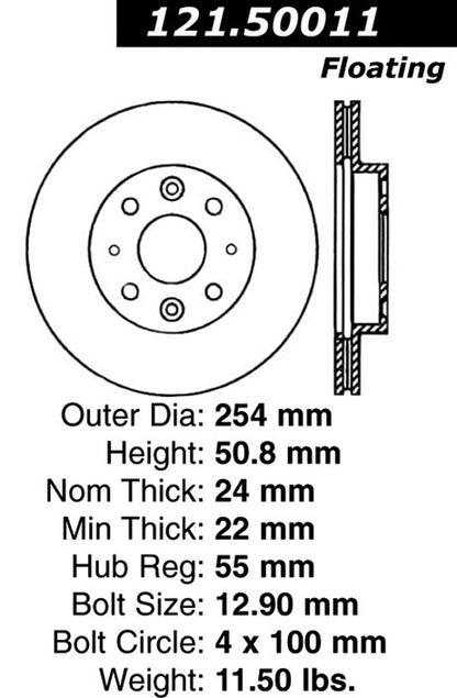 Centric Parts Disc Brake Rotor Standard with Non-Directional Finishes for 2003-2005 Kia Rio 121.50011