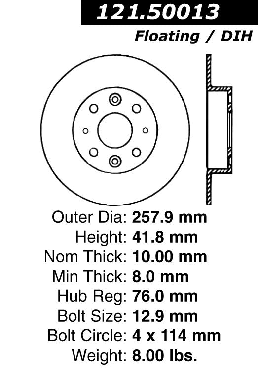 Centric Parts Disc Brake Rotor with Non-Directional Finishes 121.50013