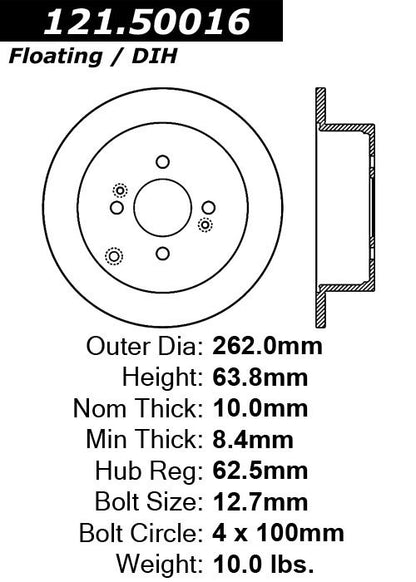 Centric Parts Disc Brake Rotor C-Tek Standard with Non-Directional Finishes for 2006-2011 Hyundai Accent, Kia Rio 121.50016