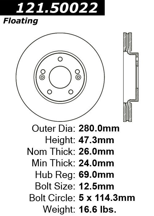 Centric Parts Disc Brake Rotor with Non-Directional Finishes 121.50022