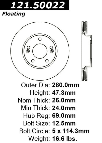 Centric Parts Disc Brake Rotor with Non-Directional Finishes 121.50022