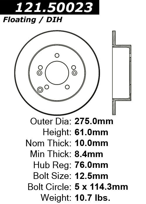 Centric Parts Disc Brake Rotor with Non-Directional Finishes for 121.50023