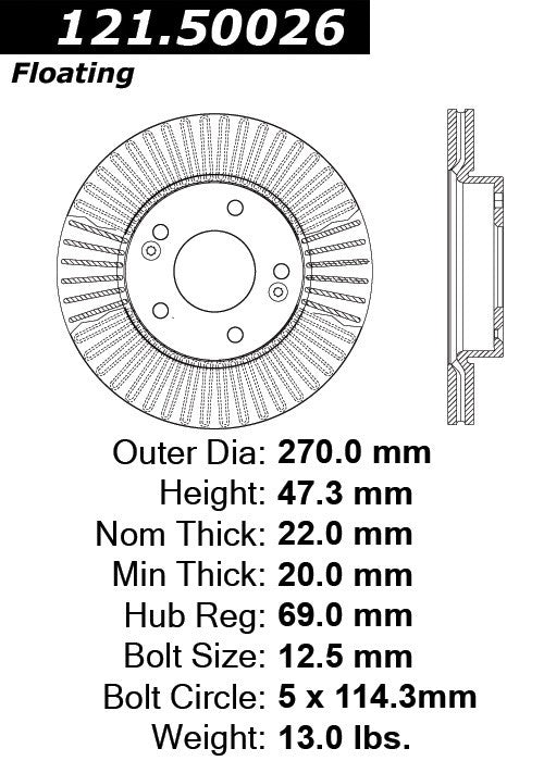 Centric Parts Disc Brake Rotor Standard with Non-Directional Finishes for 2010-2011 Kia Soul 121.50026