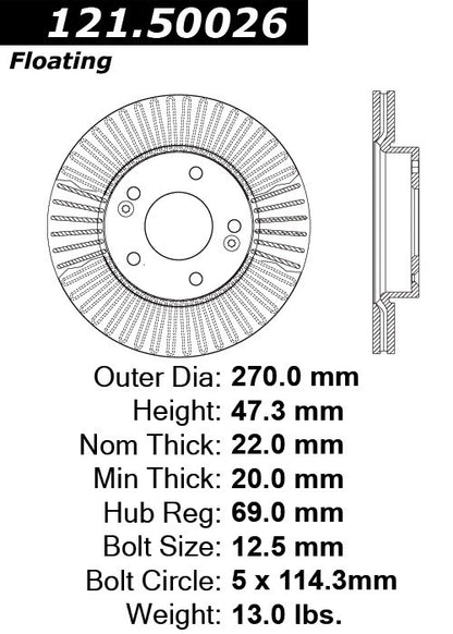 Centric Parts Disc Brake Rotor Standard with Non-Directional Finishes for 2010-2011 Kia Soul 121.50026