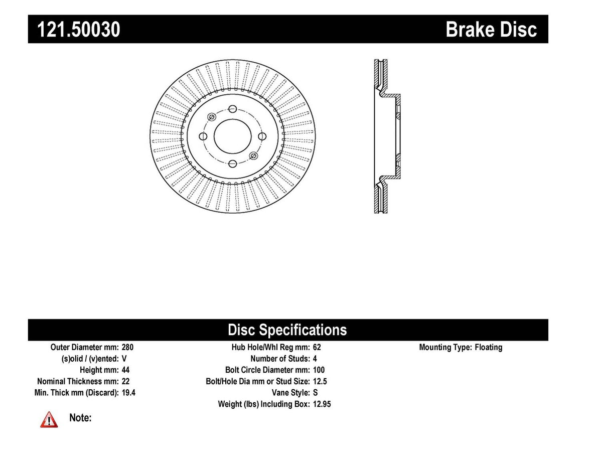 Centric Parts Disc Brake Rotor Standard with Non-Directional Finishes for 2018-2020 Hyundai Accent, 2012-2018 Kia Rio, 2021-2022 Rio 121.50030