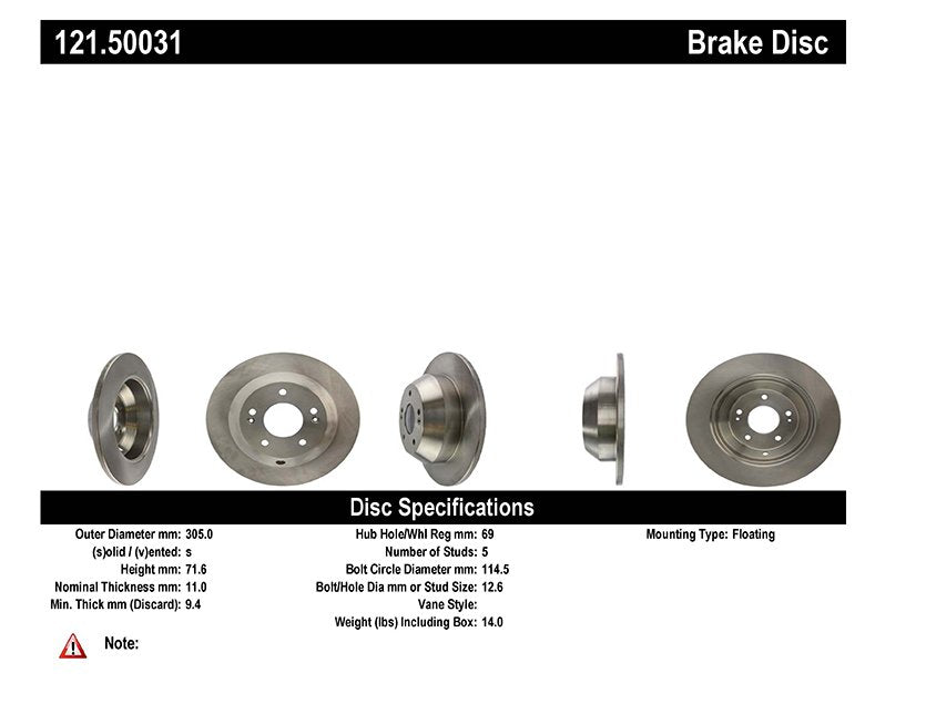 Centric Parts Disc Brake Rotor C-Tek Standard with Non-Directional Finishes for 2016-2020 Kia Sorento 121.50031