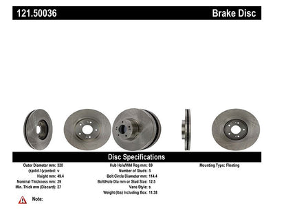 Centric Parts Disc Brake Rotor C-Tek Standard with Non-Directional Finishes for 2015-2021 Kia Sedona 121.50036