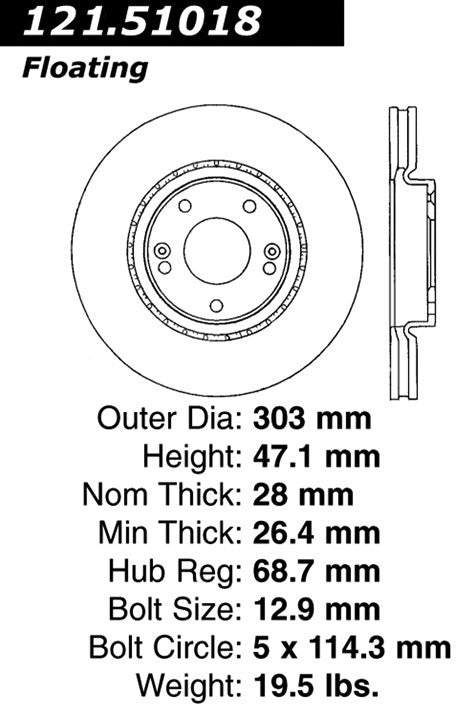 Centric Parts Disc Brake Rotor Standard with Non-Directional Finishes for 2006-2011 Hyundai Azera, 2004-2005 XG350, 2004-2009 Kia Amanti 121.51018