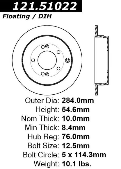 Centric Parts Disc Brake Rotor with Non-Directional Finishes for 121.51022