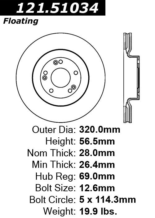 Centric Parts Disc Brake Rotor Standard with Non-Directional Finishes for 2009-2011 Hyundai Genesis 121.51034