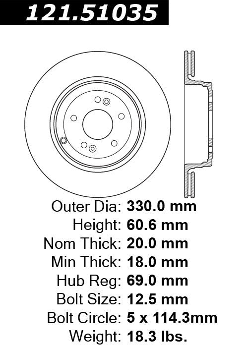 Centric Parts Disc Brake Rotor Standard with Non-Directional Finishes for 2010-2016 Hyundai Genesis Coupe 121.51035