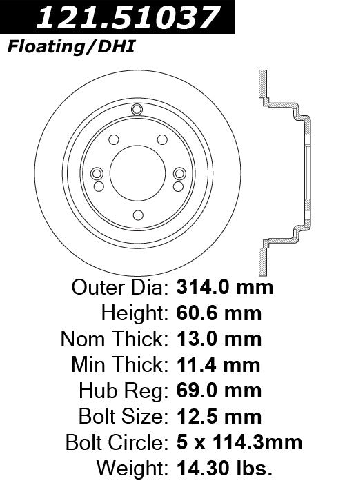 Centric Parts Disc Brake Rotor with Non-Directional Finishes 121.51037