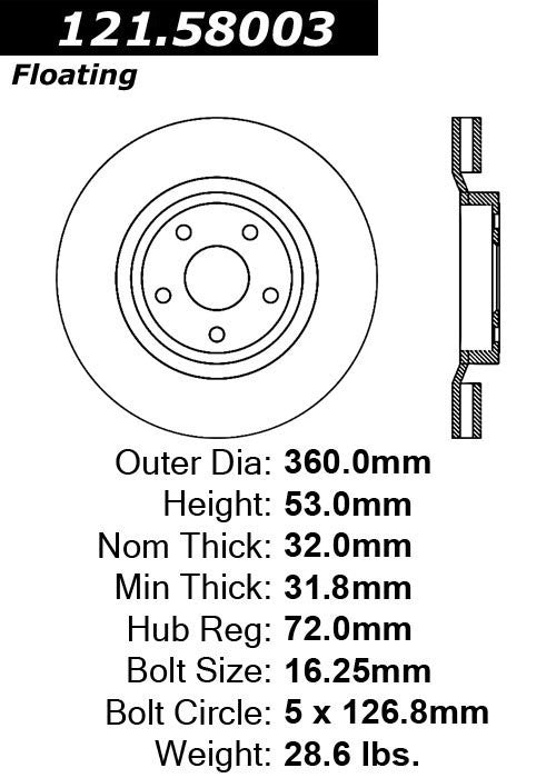 Centric Parts Disc Brake Rotor C-Tek Standard with Non-Directional Finishes for 2006-2010 Jeep Grand Cherokee 121.58003