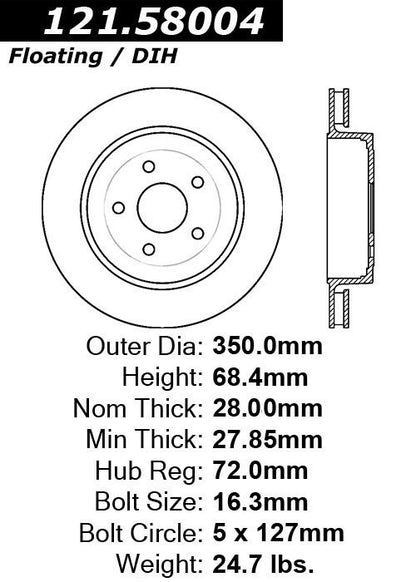 Centric Parts Disc Brake Rotor Standard with Non-Directional Finishes for 2006-2010 Jeep Grand Cherokee 121.58004