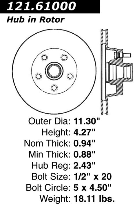 Centric Parts Disc Brake Rotor and Hub Assembly Standard Brake Rotor with Non-Directional Finishes for 1968-1970 Ford Fairlane Falcon Mustang Ranchero Torino Mercury Comet Cougar Cyclone Montego 121.61000