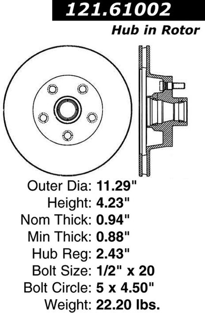 Centric Parts Disc Brake Rotor Standard with Non-Directional Finishes for 1969-1973 Ford Country Squire Fairlane Mustang Ranchero Torino Mercury Comet Cougar Cyclone Montego 121.61002