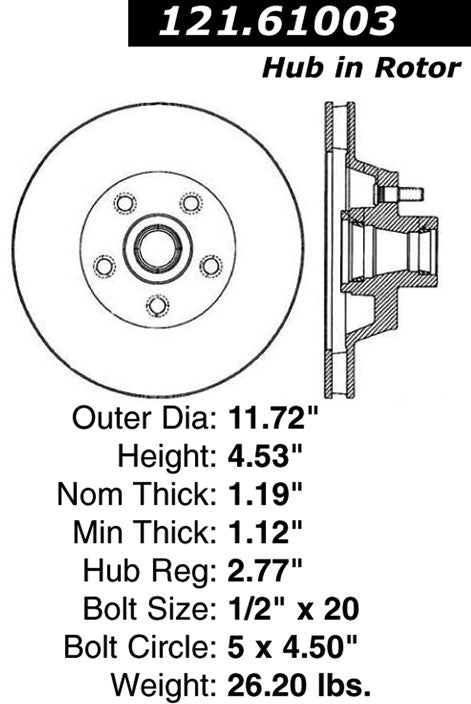 Centric Parts Disc Brake Rotor Standard with Non-Directional Finishes for 1970-1972 Ford Country Sedan & Squire 121.61003