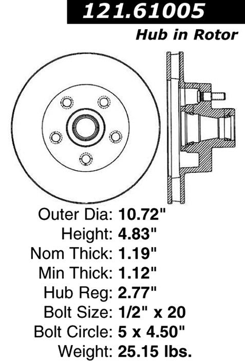 Centric Parts Disc Brake Rotor Standard with Non-Directional Finishes for 1972-1973 Ford Gran Torino Ranchero Torino Mercury Montego 121.61005