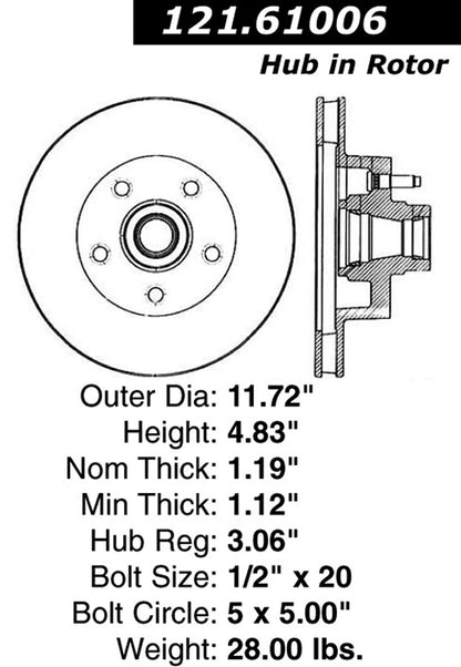 Centric Parts Disc Brake Rotor Standard with Non-Directional Finishes for 1973-1974 Ford Country Sedan and Related Models 121.61006