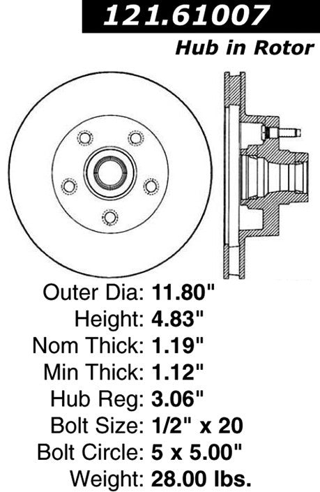 Centric Parts Disc Brake Rotor Standard with Non-Directional Finishes for 1974-1979 Ford Country Sedan and Related Models 121.61007