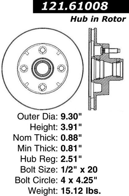 Centric Parts Disc Brake Rotor Standard with Non-Directional Finishes for 1974-1978 Ford Mustang II, 1974-1980 Pinto, 1975-1980 Mercury Bobcat 121.61008
