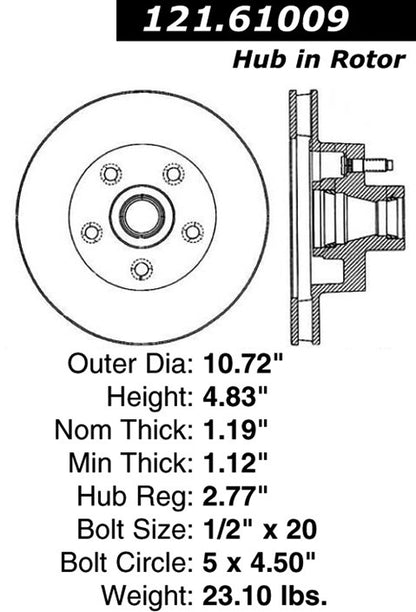 Centric Parts Disc Brake Rotor Standard with Non-Directional Finishes for Ford Elite 1976-1975 Gran Torino 1976-1974 121.61009
