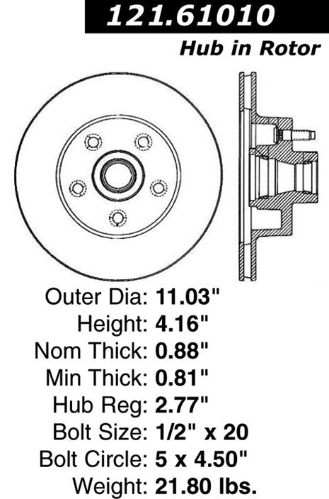 Centric Parts Disc Brake Rotor Standard with Non-Directional Finishes for 1974-1980 Ford Granada Maverick Lincoln Versailles Mercury Comet Monarch 121.61010