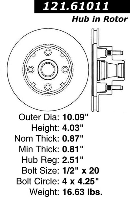 Centric Parts Disc Brake Rotor Standard with Non-Directional Finishes for 1978-1993 Ford Models 121.61011