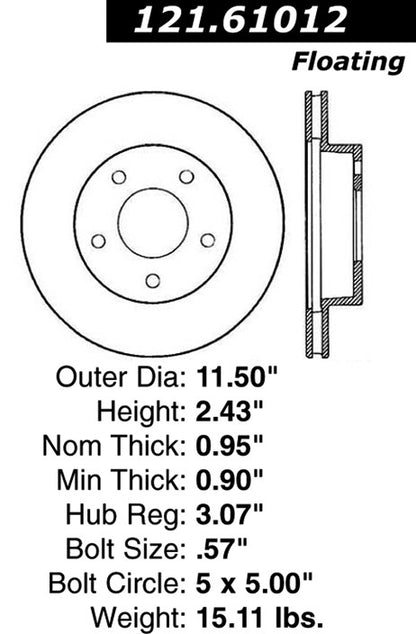 Centric Parts Disc Brake Rotor Standard with C-Tek for 1978-1976 Ford LTD, 1976-1975 Thunderbird, 1975 Lincoln Continental, 1976-1975 Mark IV, 1979-1977 Mark V, 1978-1976 Mercury Grand Marquis, 1978-1976 Marquis 121.61012