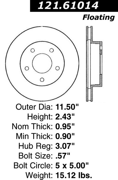 Centric Parts Disc Brake Rotor Standard Non-Directional Finishes for 1975-1979 Ford LTD Thunderbird Lincoln Continental Mark IV V Mercury Grand Marquis 121.61014