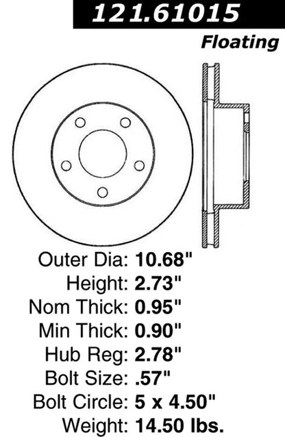 Centric Parts Disc Brake Rotor C-Tek Standard with Non-Directional Finishes for 1975-1980 Ford Granada Lincoln Versailles Mercury Monarch 121.61015